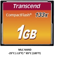 Карта памяти Compact Flash CF133, 1GB MLC, темп. режим от -25 до +85, Transcend TS1GCF133